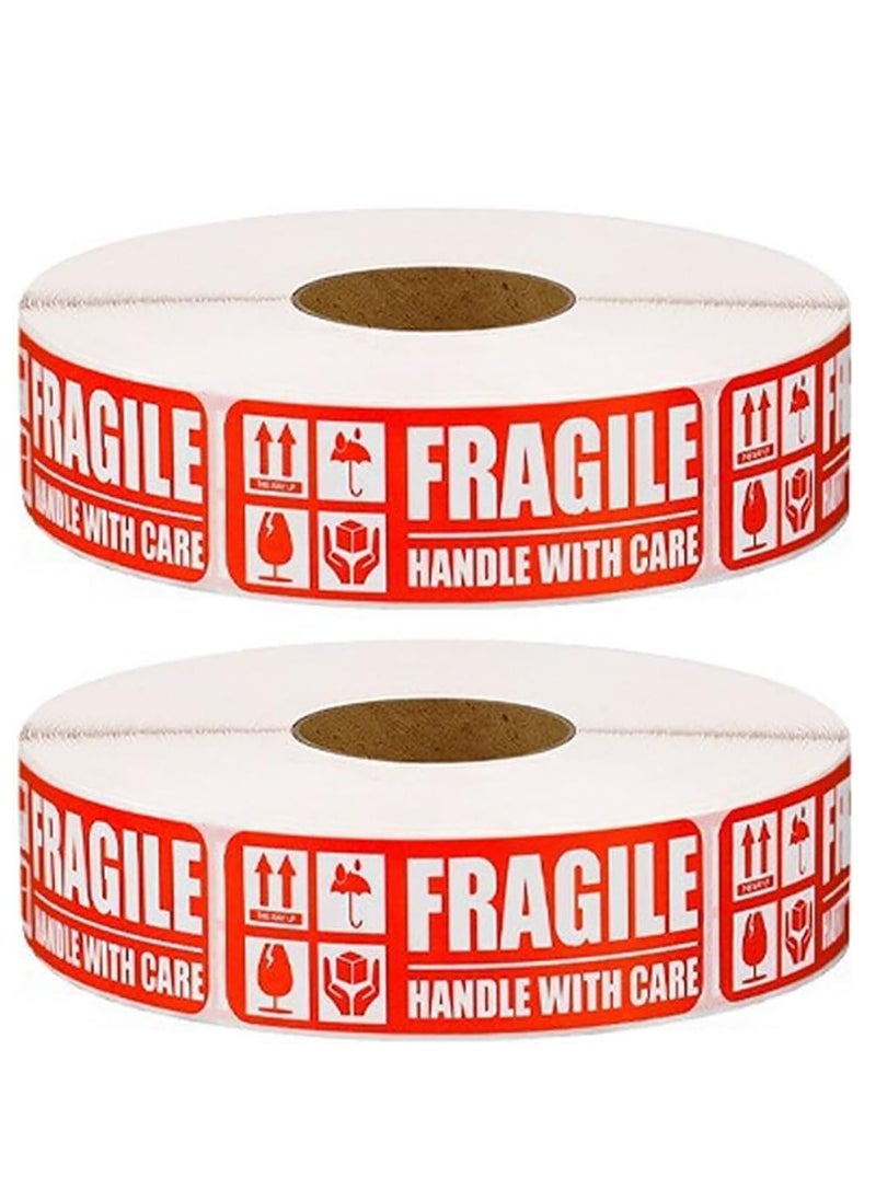 2000pcs Fragile Stickers (3 x 1 inch) Self Adhesive, Small Handle With Care Warning Labels for Shipping and Moving (2 Rolls=2000 Labels)
