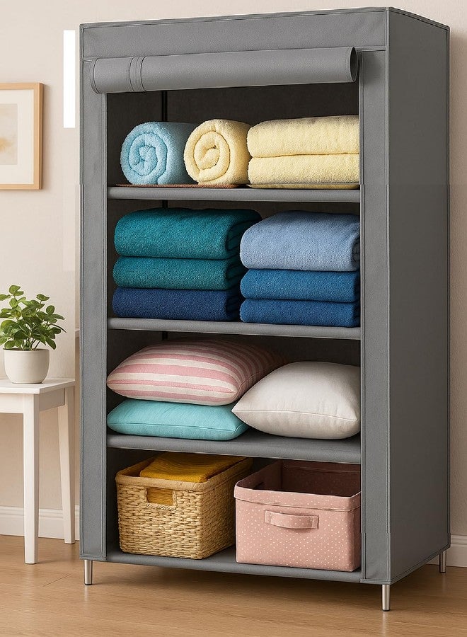 OBBO 4-Layer Single Rack Wardrobe | Portable Foldable Fabric Closet with Steel Frame & Protective Cover | Compact Storage Organizer for Clothes, Toys, Books & Accessories - Image 1