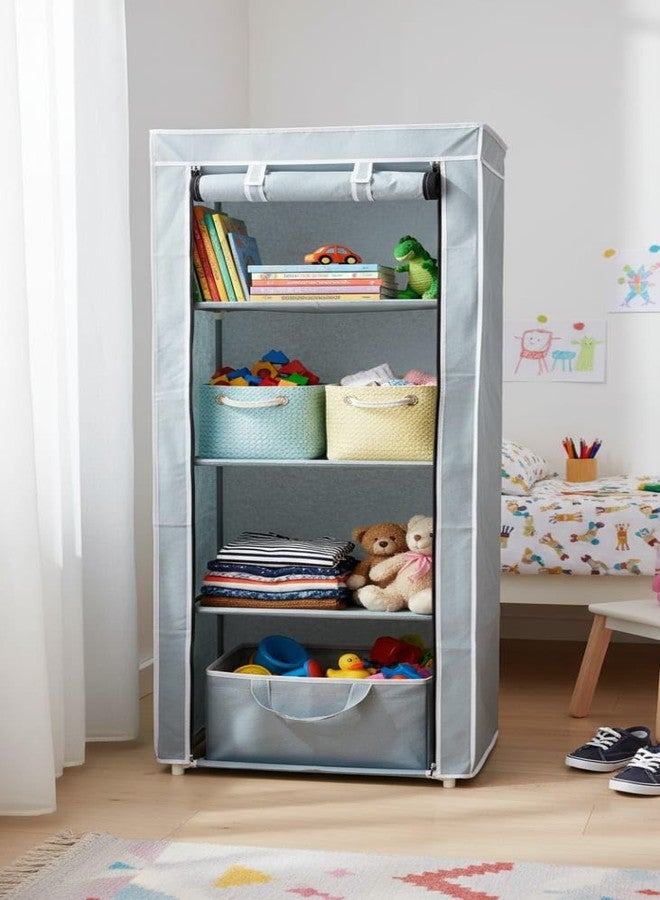 OBBO 4-Layer Single Rack Wardrobe | Portable Foldable Fabric Closet with Steel Frame & Protective Cover | Compact Storage Organizer for Clothes, Toys, Books & Accessories - Image 5