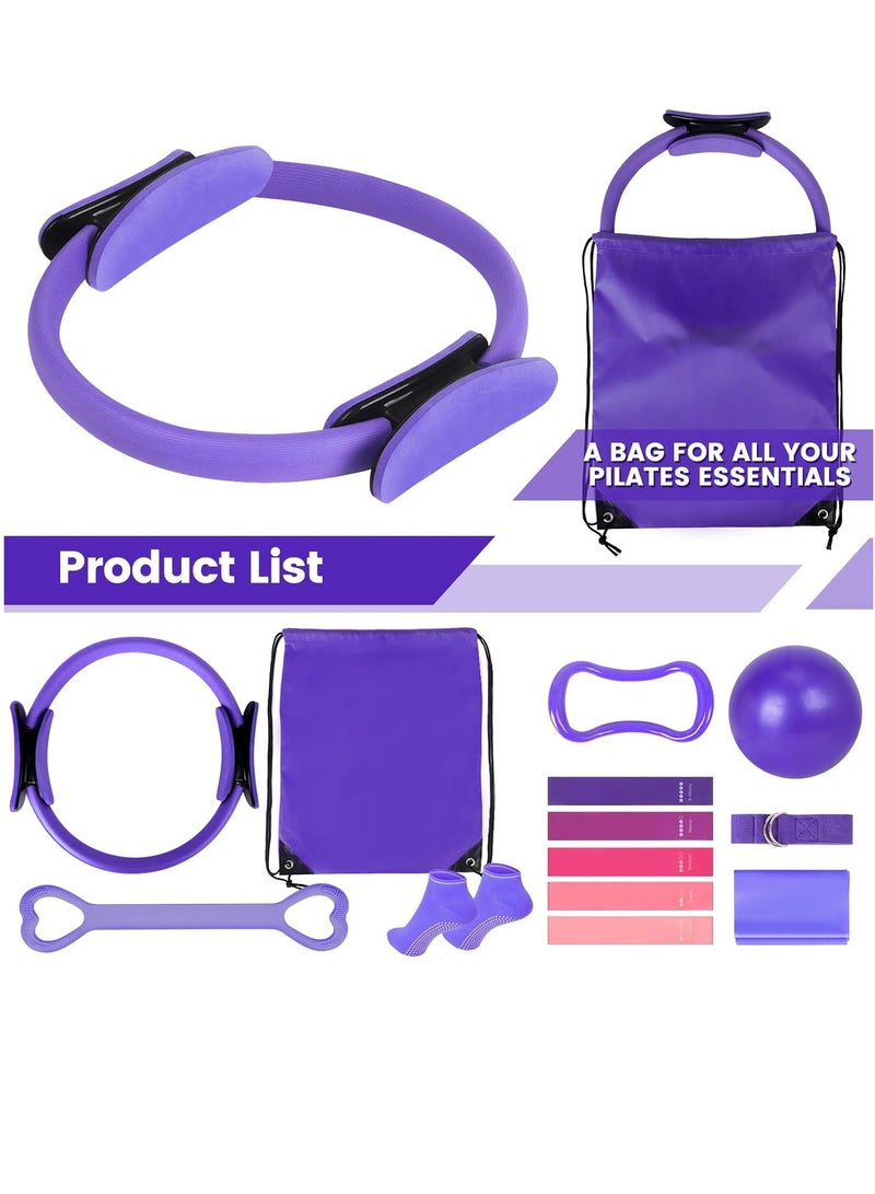 أوزيغالور مجموعة أساسيات حلقة بيلاتيس للنساء، مجموعة معدات التمرين المنزلي مع كرة 9.8 بوصة، أشرطة مقاومة، دائرة سحرية، ملحقات - Image 2