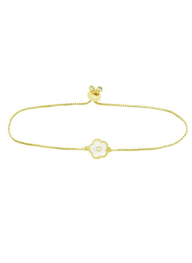 locisne 18K Gold Plated Flower Zircon Link Lucky Clover Bracelet For Women Fashion Simple Five Leaf Bracelet Flower Braceletw Jewelry Gifts Trendy For Women Mom Friend Daughter  - Image 1