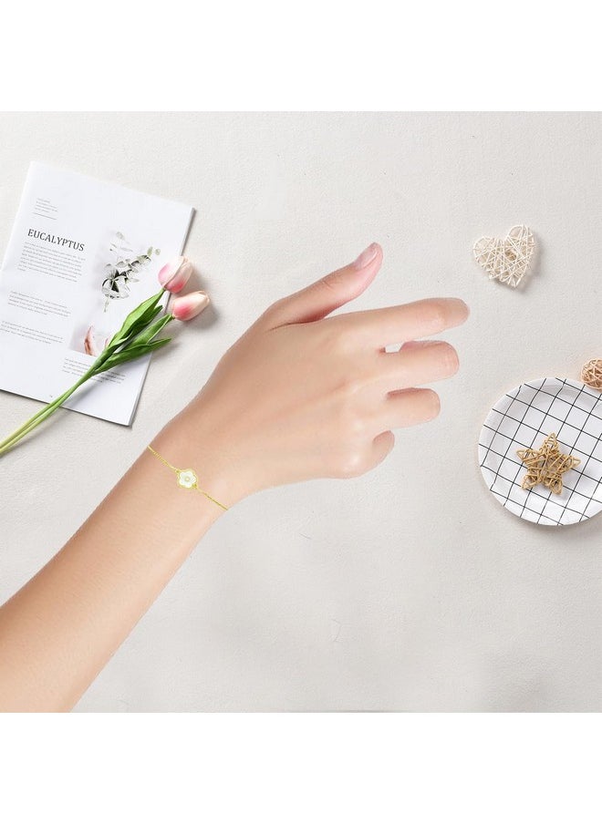 locisne 18K Gold Plated Flower Zircon Link Lucky Clover Bracelet For Women Fashion Simple Five Leaf Bracelet Flower Braceletw Jewelry Gifts Trendy For Women Mom Friend Daughter  - Image 2
