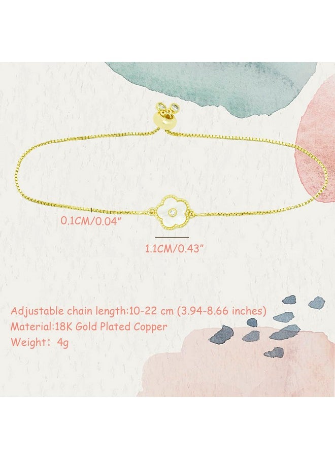 locisne 18K Gold Plated Flower Zircon Link Lucky Clover Bracelet For Women Fashion Simple Five Leaf Bracelet Flower Braceletw Jewelry Gifts Trendy For Women Mom Friend Daughter  - Image 3