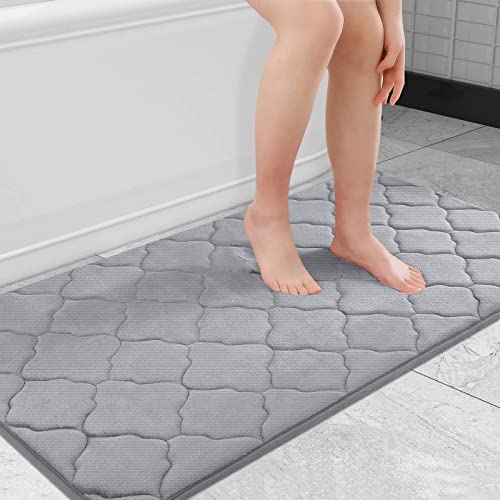 OLANLY Memory Foam Bath Mat Rug 47x24 Soft and Absorbent Bathroom Rugs NonSlip Comfortable Machine Washable Bath Carpet for Bathroom Floor Tub Shower and Home Decor Accessories Grey