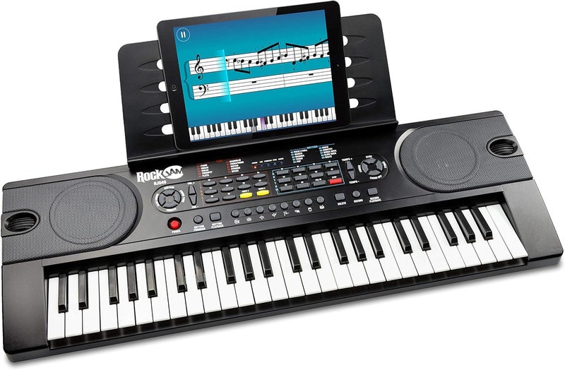 RockJam 49 Key Keyboard Piano,Sheet Music Stand, Piano Note Stickers & Simply Piano Lessons - Image 1