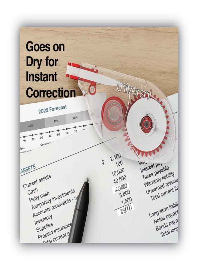 Universal One Universal 75610 Side-Application Correction Tape, Clear Red Applicator, 0.2-inch x 393-inch, 6/Pack - Image 3