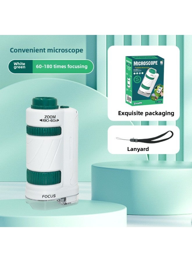Xueyouma Portable Microscope For Primary And Secondary School Students Three-in-one Set Double Light Source Microscopic Teaching Aid Specimen Slide-Color:Portable Microscope Stand-alone (1533) White Green  - Image 1