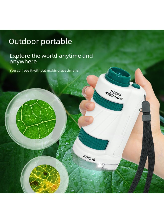 Xueyouma Portable Microscope For Primary And Secondary School Students Three-in-one Set Double Light Source Microscopic Teaching Aid Specimen Slide-Color:Portable Microscope Stand-alone (1533) White Green  - Image 3