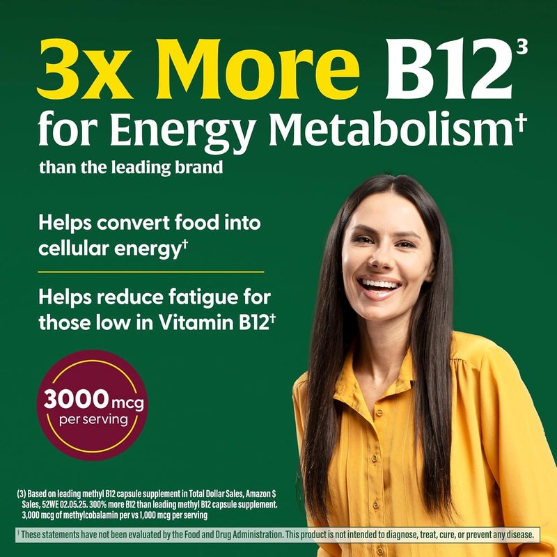 MegaFood Extra Strength Methyl B12 Vitamins Bioavailable Vitamin B12 3000mcg Per Serving Supports Energy Metabolism  Nervous System Health Beet Root Vegan Gluten Free 90 Capsules 90 Servings - Image 3