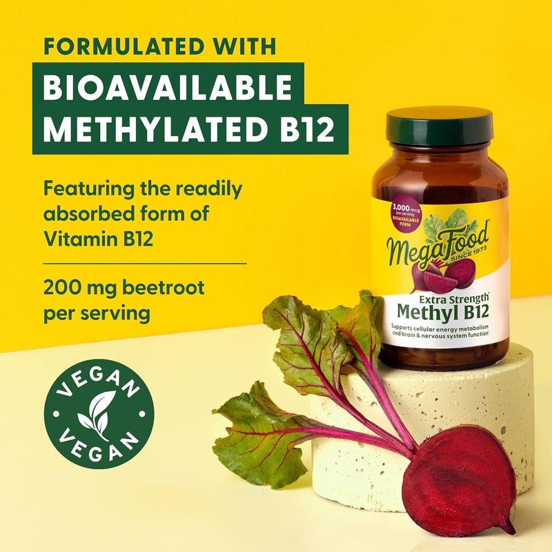 MegaFood Extra Strength Methyl B12 Vitamins Bioavailable Vitamin B12 3000mcg Per Serving Supports Energy Metabolism  Nervous System Health Beet Root Vegan Gluten Free 90 Capsules 90 Servings - Image 5