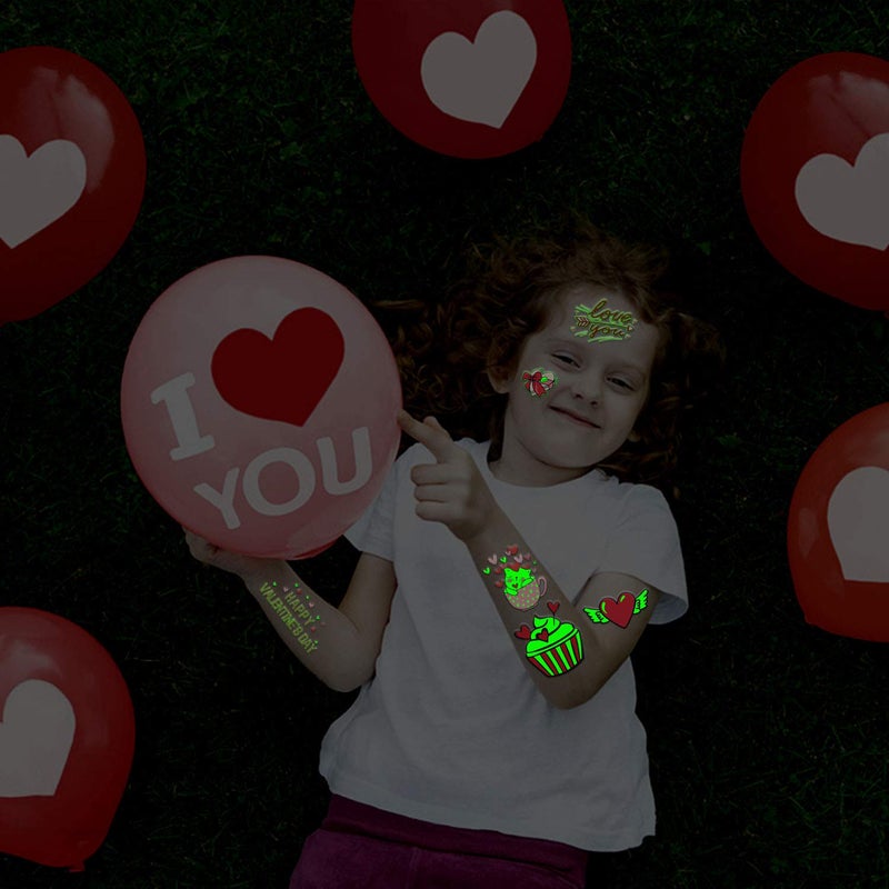 Partywind Luminous Valentines Day Temporary Tattoos for Kids  38 Styles Glow Valentines Day Decorations Party Favors Supplies Decor  Valentine Heart Stickers for Kids to Exchange (2 Sheets) - Image 4