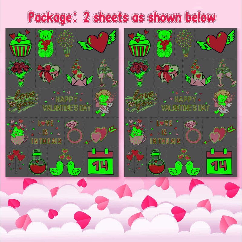 Partywind Luminous Valentines Day Temporary Tattoos for Kids  38 Styles Glow Valentines Day Decorations Party Favors Supplies Decor  Valentine Heart Stickers for Kids to Exchange (2 Sheets) - Image 5