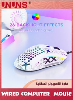 UNUNS Wired Gaming Mouse,M5 RGB Lightweight PC Gaming Mice With 12000 DPI 6 Programmed Buttons,65g Honeycomb Shell,Ultralight Ultraweave Cable,Pixart 3325 Optical Sensor Gamer Mice,White  - Image 4