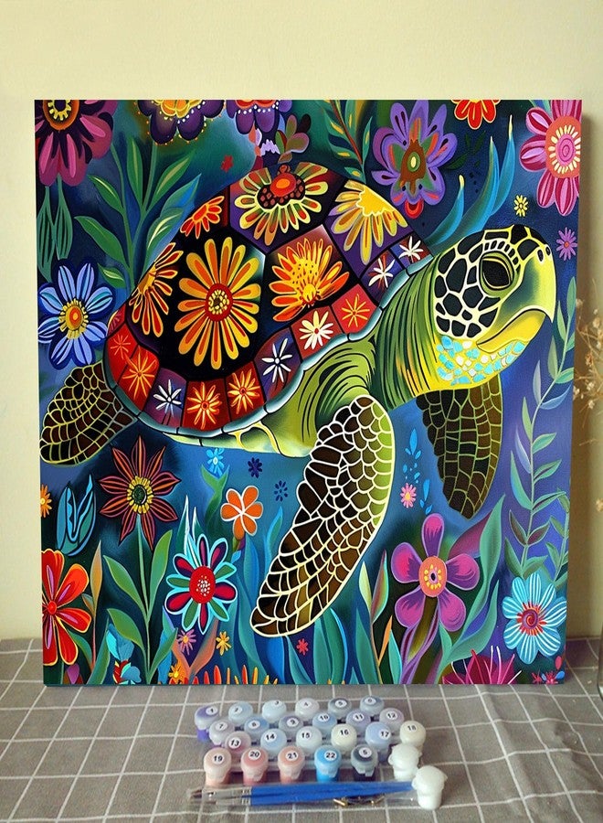 Aihonmin Marine Turtle Paint by Numbers for Adults,flowers DIY Acrylic Watercolor Painting by Numbers for Beginners 16x20 inch Painting Craft On Canvas Home Decor(without frame) - Image 1