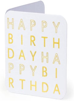 Ym Sketch YM Sketch Greeting Card Blank - Happy Birthday Letters | Round Edge Square 6.5 x6.5 cm| Luxury Gold Foil Emboss on White 