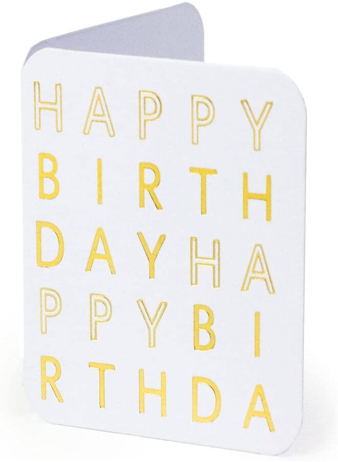 Ym Sketch YM Sketch Greeting Card Blank - Happy Birthday Letters | Round Edge Square 6.5 x6.5 cm| Luxury Gold Foil Emboss on White 