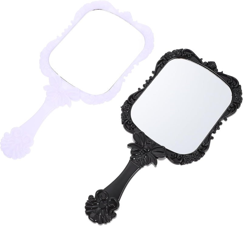 2pcs Portable Square Makeup Mirrors Handheld Cosmetic Pocket Mirrors with Butterfly Pattern for Travel and Vanity Use, Black and White - Image 1