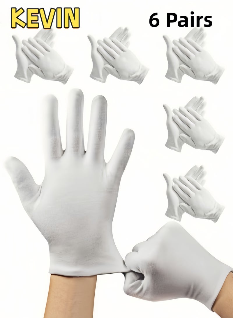 كيفن 6 أزواج قفازات قطنية بيضاء ، قفازات بيضاء للتفتيش صور مجوهرات عملة فضية أرشيف خدمة زي ، قفازات قطنية للأيدي الجافة النساء الرجال الأكزيما ترطيب سبا - Image 1