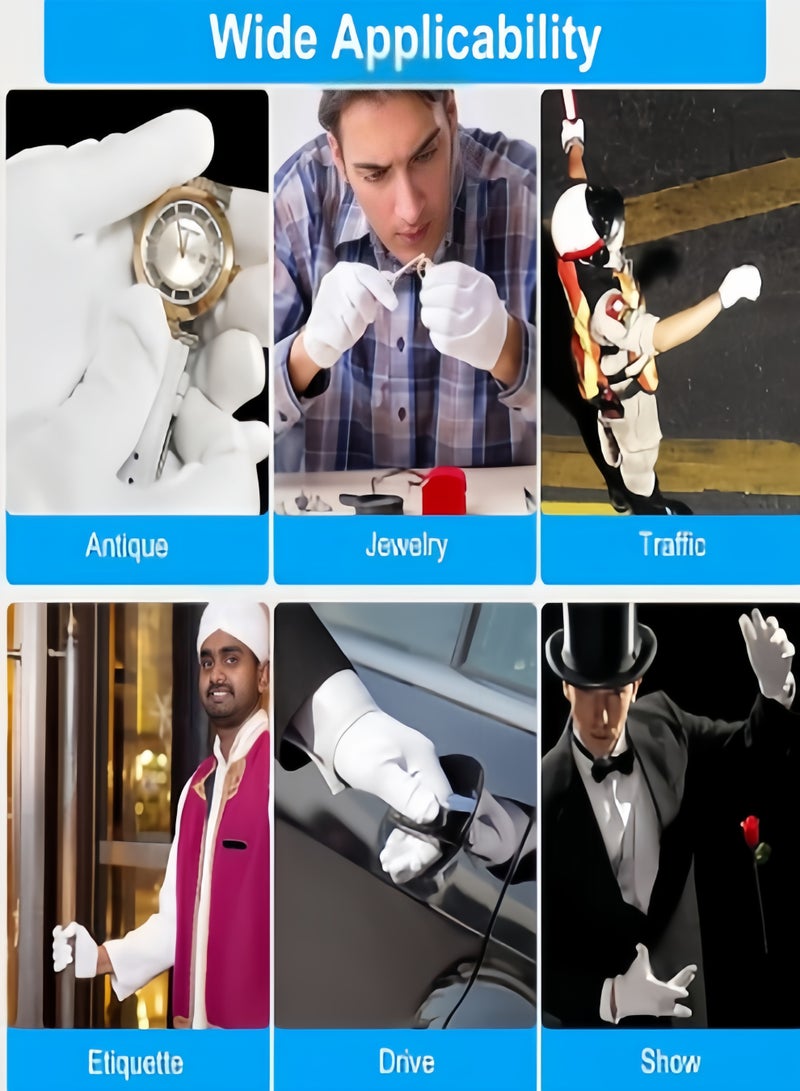 كيفن 6 أزواج قفازات قطنية بيضاء ، قفازات بيضاء للتفتيش صور مجوهرات عملة فضية أرشيف خدمة زي ، قفازات قطنية للأيدي الجافة النساء الرجال الأكزيما ترطيب سبا - Image 5