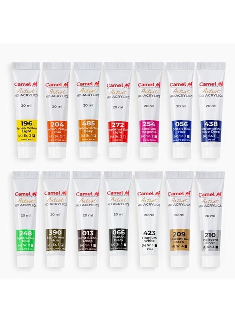 camel Camel Artist HD Acrylic Colour Set 20ml, 14 Shades (Multicolour)  - Image 2