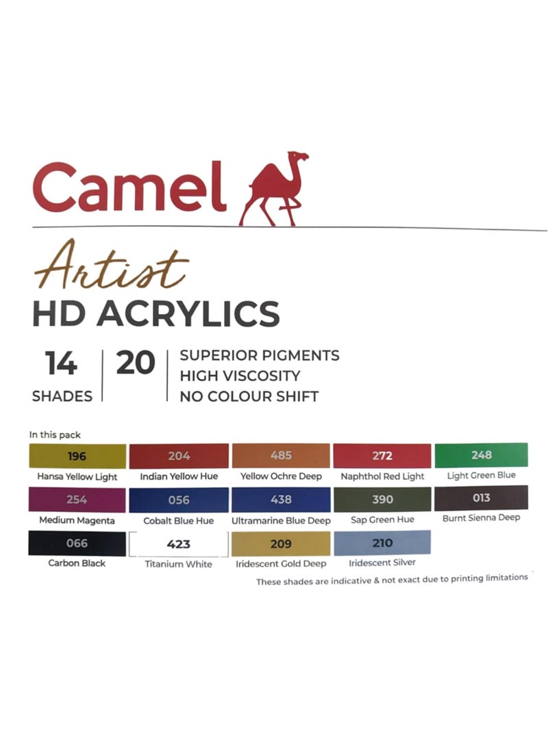 camel Camel Artist HD Acrylic Colour Set 20ml, 14 Shades (Multicolour)  - Image 5