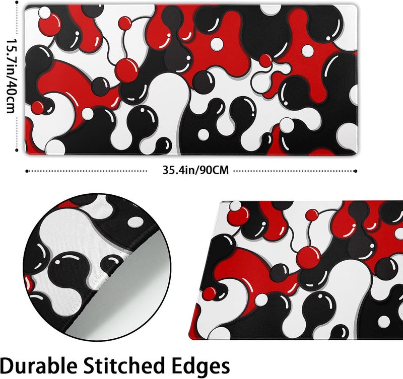 aportt Red Black White Mouse Pad Anime Cool Geometric Japanese Extended Desk Mat 90X40 CM Non-Slip Rubber Base Stitched Edge Large XXL Mousepad for Gaming Laptop Computer Desktop 35.4×15.7 Inch - Image 2