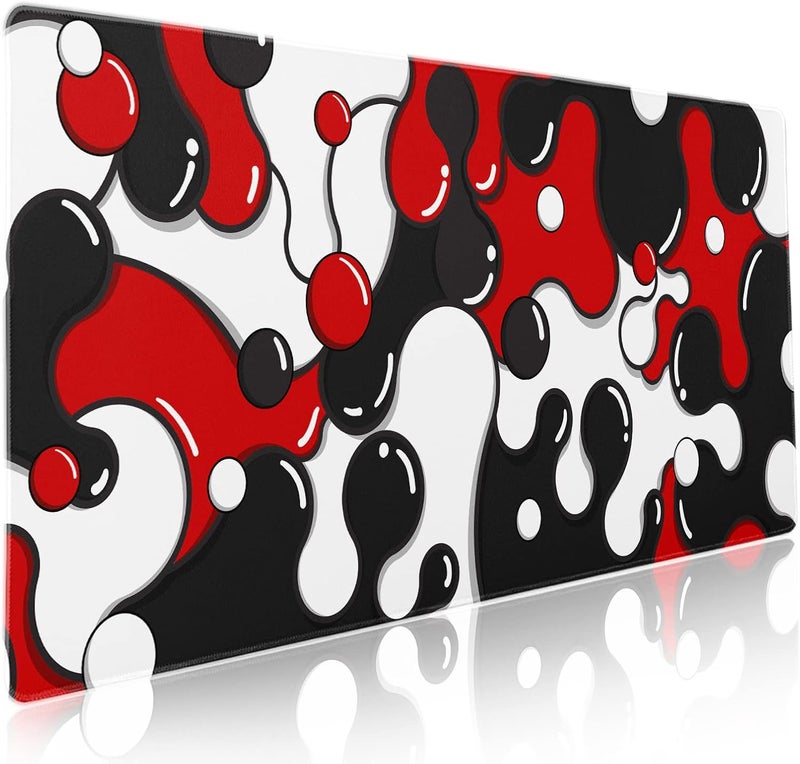 aportt Red Black White Mouse Pad Anime Cool Geometric Japanese Extended Desk Mat 90X40 CM Non-Slip Rubber Base Stitched Edge Large XXL Mousepad for Gaming Laptop Computer Desktop 35.4×15.7 Inch - Image 1