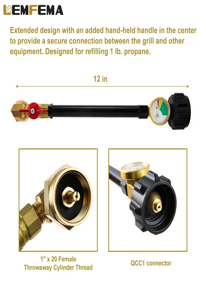 Lemfema QCC1 Propane Refill Adapter, Propane Refill Coupler with ON-Off Control Valve, for Camping Grill 1lb Propane Bottle Tank from 5-40LBS Cylinder, with 4Pcs Bottle Thread Protection Cap - Image 2