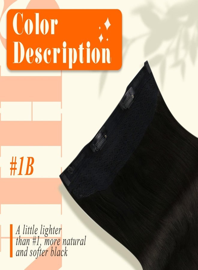 Fshine Invisible Wire Hair Extensions Real Human Hair 20 Inch Hair Extensions For Women Color Natural Black Fish Line Extensions For Women 80G One Piece Clip In Human Hair For Women - Image 2