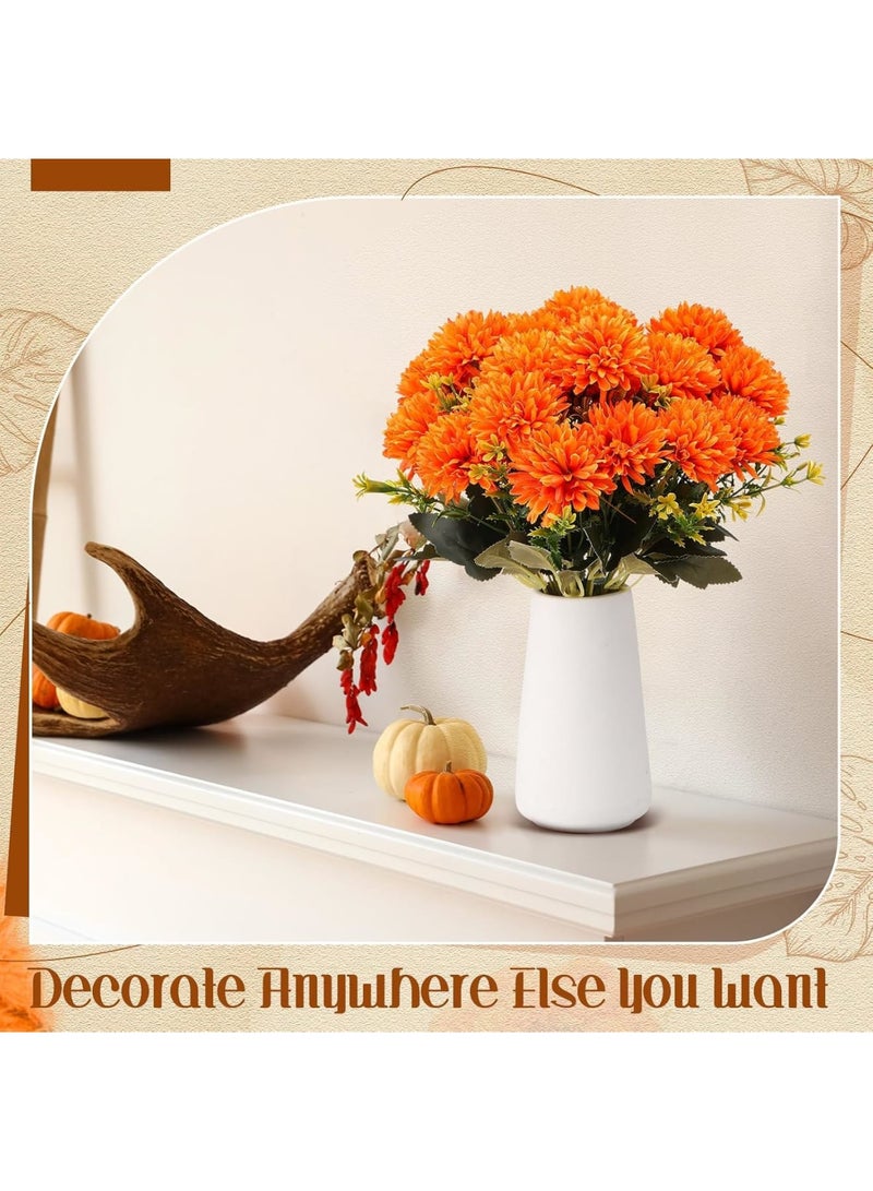 Excefore 4 Pcs Artificial Chrysanthemums Flowers Ball Flowers Faux Mums Flowers Artificial Marigold Flower Fall Faux Flowers for Autumn Floral Arrangement Home Decor (Orange) - Image 3