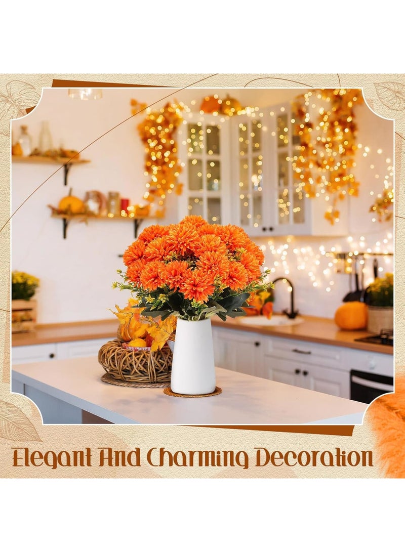 Excefore 4 Pcs Artificial Chrysanthemums Flowers Ball Flowers Faux Mums Flowers Artificial Marigold Flower Fall Faux Flowers for Autumn Floral Arrangement Home Decor (Orange) - Image 2