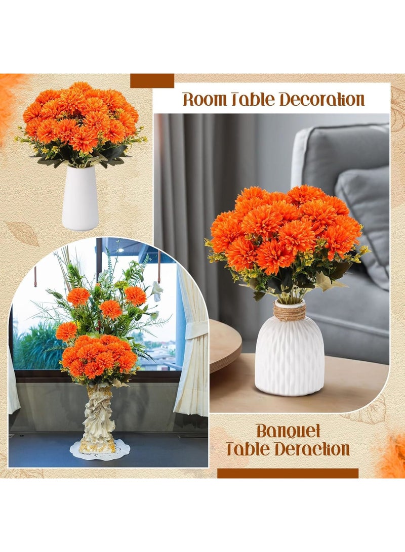 Excefore 4 Pcs Artificial Chrysanthemums Flowers Ball Flowers Faux Mums Flowers Artificial Marigold Flower Fall Faux Flowers for Autumn Floral Arrangement Home Decor (Orange) - Image 5