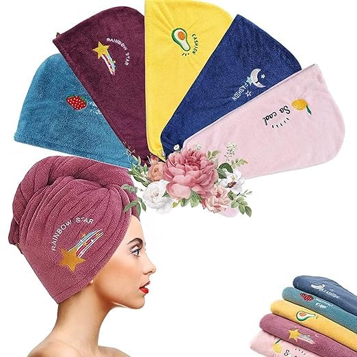 SHOPELLA Microfiber Wet Hair Drying Towels,Super Absorbent Thick Curly Hair,Quick Dry Caps Wrap for Womens (26" x 10")(Pack of 1)-Multi Color - Image 1