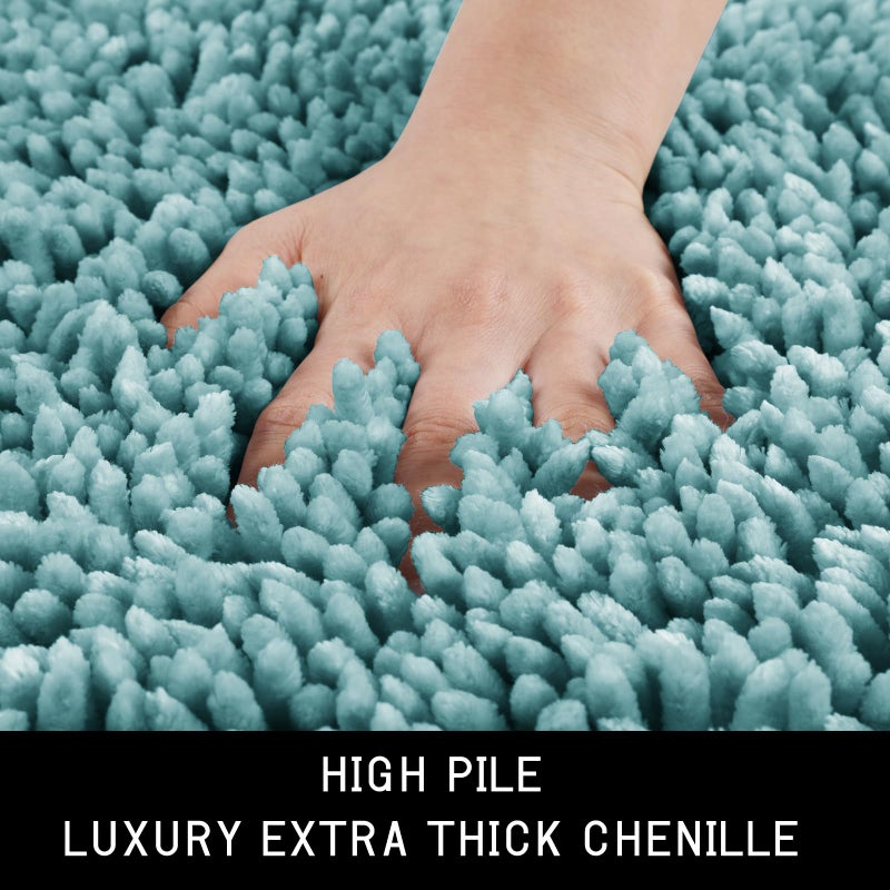 Yimobra Long Chenille Bathroom Rug Mat 44.1 x 24  Soft Comfortable Non-Slip Large Size Bath Mat  Super Absorbent  Machine Washable Quick Dry  Luxury Plush Thick Runer Bath Rug Mat  Greyish Blue - Image 1