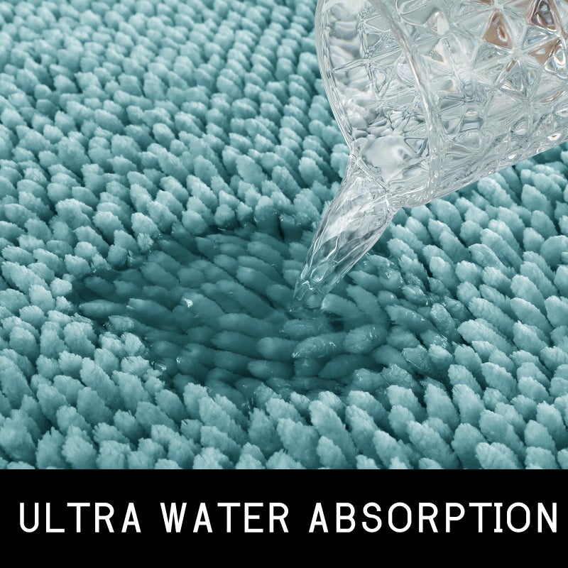 Yimobra Long Chenille Bathroom Rug Mat 44.1 x 24  Soft Comfortable Non-Slip Large Size Bath Mat  Super Absorbent  Machine Washable Quick Dry  Luxury Plush Thick Runer Bath Rug Mat  Greyish Blue - Image 2