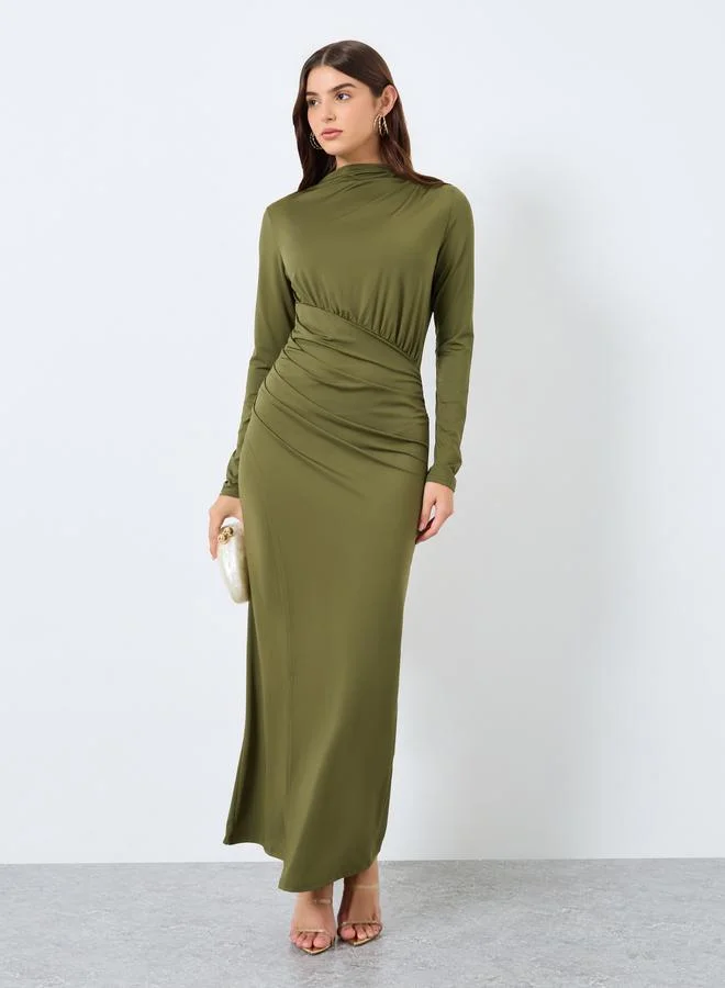 Styli Solid Long Sleeves Sheath Maxi Dress
