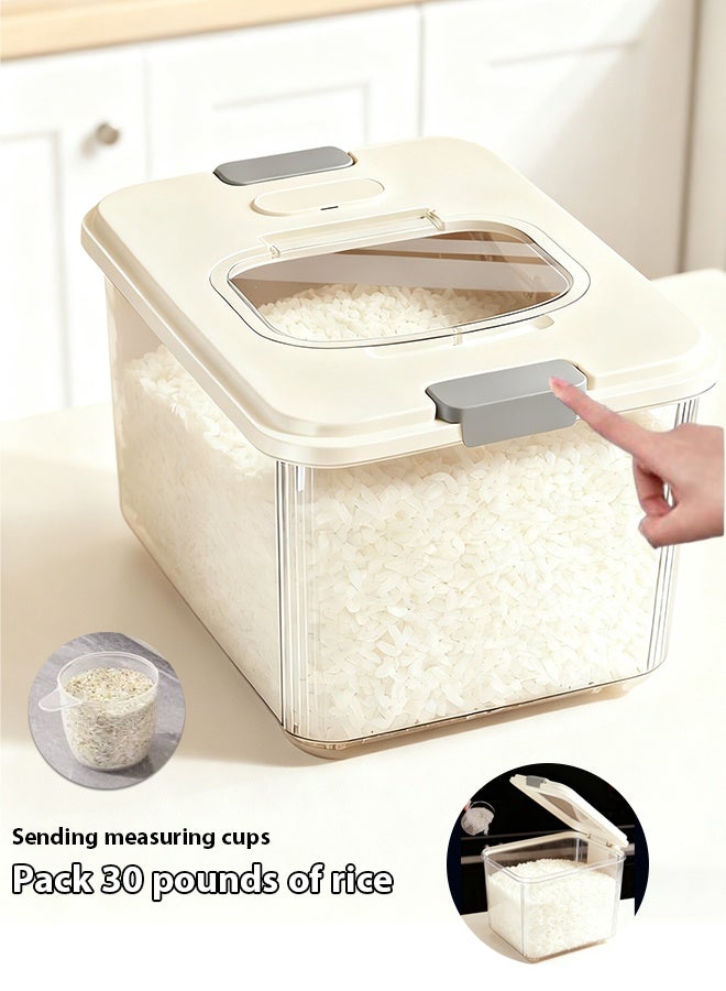 Rice Dispenser 30Lbs(13.6kg), Rice Storage Container Sealed  with Measuring Cup for Kitchen Pantry Household, Insect proof, moisture-proof, sealed surface bucket, flip cover, food grade rice box Large Airtight Food Storage Rice Container for Cereal, Flour - BPA-Free PET, Slim Space-Saving - Image 1