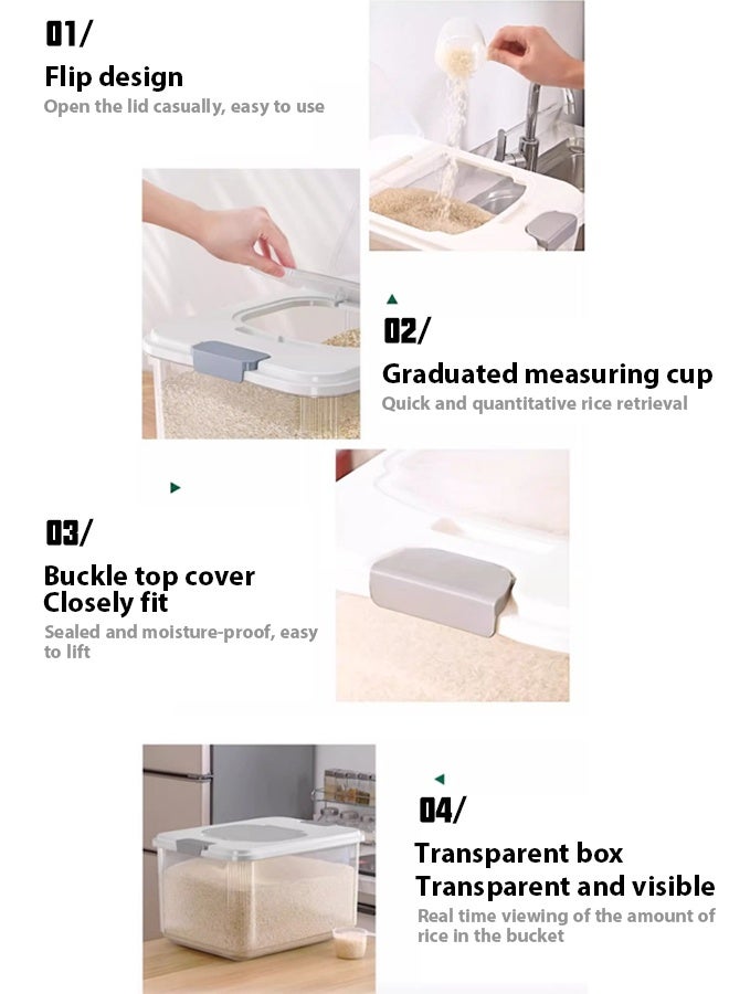 Rice Dispenser 30Lbs(13.6kg), Rice Storage Container Sealed  with Measuring Cup for Kitchen Pantry Household, Insect proof, moisture-proof, sealed surface bucket, flip cover, food grade rice box Large Airtight Food Storage Rice Container for Cereal, Flour - BPA-Free PET, Slim Space-Saving - Image 3