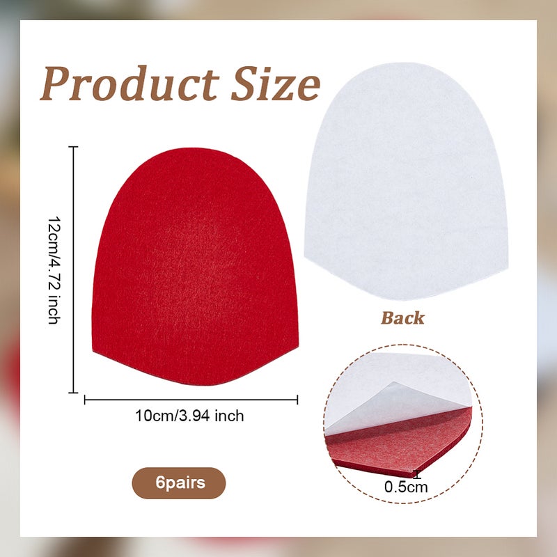 1set 6 Pairs Felt Bowling Shoe Anti-slip Pad Arch Dark Red 120x100x5mm - Image 2