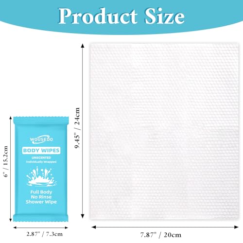 WOUSEDO 300 Pcs Ultra Thick Soft Large Body Wipes Individually Wrapped787 x 945Shower Wipes for Adults Bathing No RinsePersonal Cleansing Wipes for Travel GymBulk Deodorant for HomelessBlue - Image 5