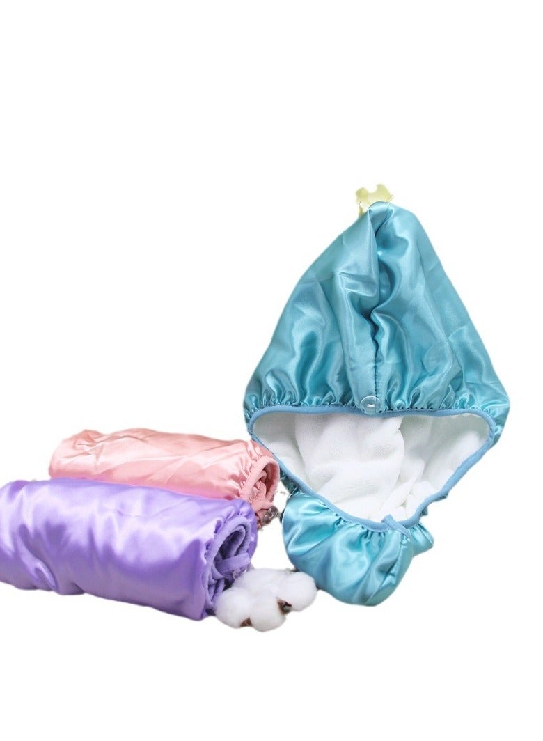 Pack of 3 Women's Adjustable Double-Sided Satin Silk  Quick Dry Towel Turban Hat ,Satin Outer Coral Fleece Inner,Hair Towel Wrap Super Absorbent Hair Drying Towel Cap(Pink,Green and Purple) - Image 2