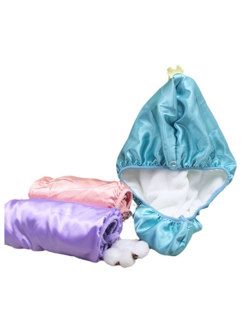 3 Pack Quick Dry Towel Turban Hat ,Satin Outer Coral Fleece Inner,Hair Towel Wrap Women Super Absorbent Hair Drying Towel Cap(Pink,Green and Purple) - Image 1