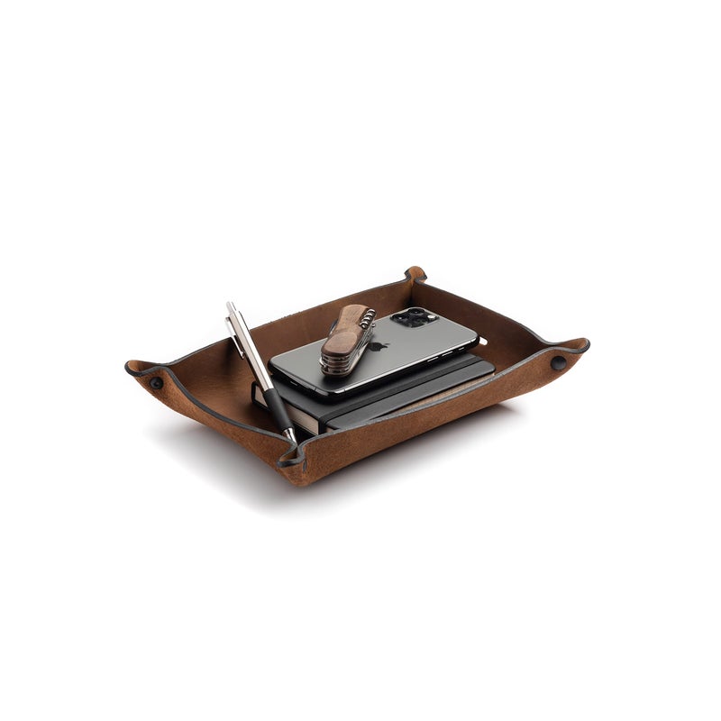 Main Street Forge Leather Valet Tray for Men â€“ Rustic EDC Organizer for Keys, Phone & Wallet â€“ Made in USA - Rustic Montana - Image 1