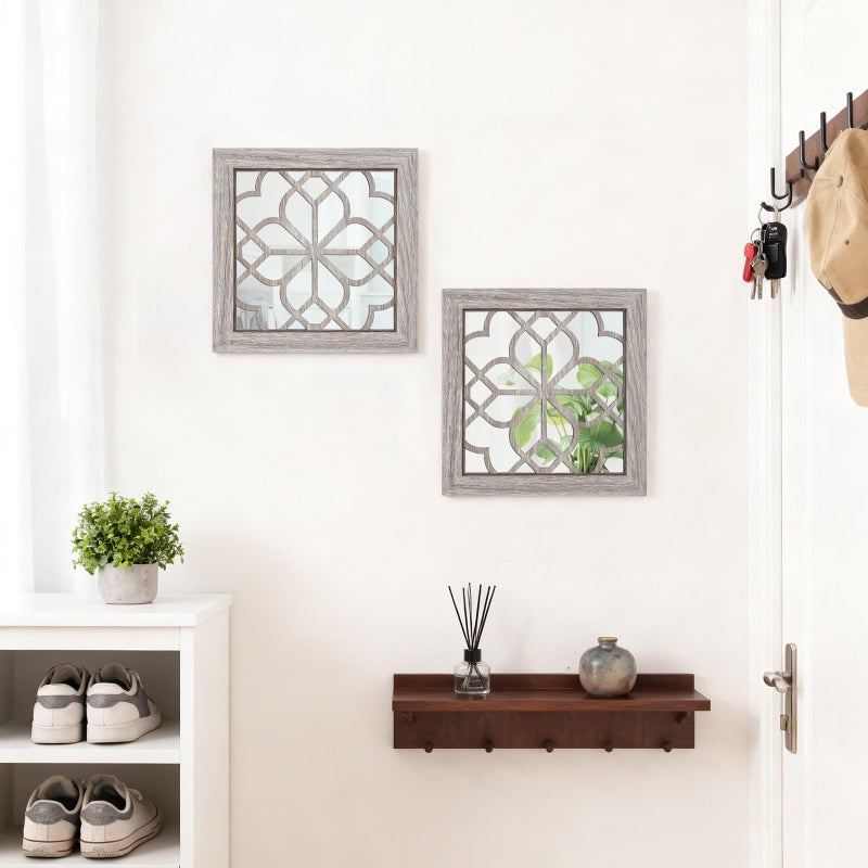HMANGE Boho Wall Mirror Decor, Set of 2 Rustic Farmhouse Accent Mirror 12x12 Inch, Square Shatterproof Vintage Style Mirrors for Wall, Small Decorative Mirrors for Living Room, Bedroom(Brown) - Image 3