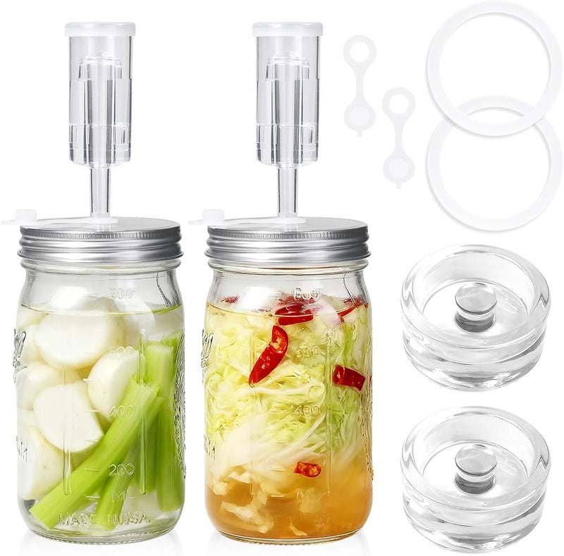 JOBVERT 2 Pack Fermentation Jar Kit,32 oz Mason Jar Fermentation Kit with Fermenting Weights and Airlocks,Wide Mouth Mason Jar for Pickling, Canning and Sauce - Image 1