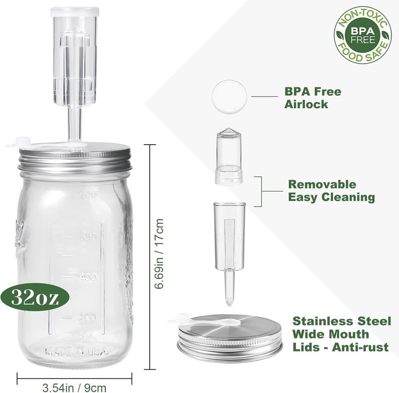 JOBVERT 2 Pack Fermentation Jar Kit,32 oz Mason Jar Fermentation Kit with Fermenting Weights and Airlocks,Wide Mouth Mason Jar for Pickling, Canning and Sauce - Image 2