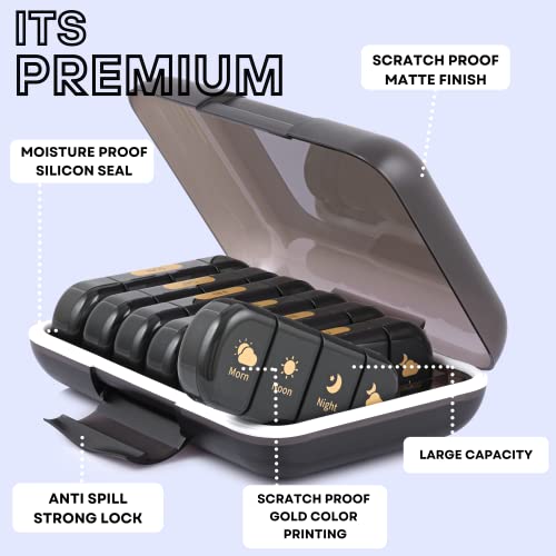 POPCUBE Premium Medicine organizer Box- Waterproof Weekly Medicine organizer- Medicine Box for home, 7 days tablet organizer For Home-Large Pill Organizer Box Case (Black, 4 Compartment) - Image 3