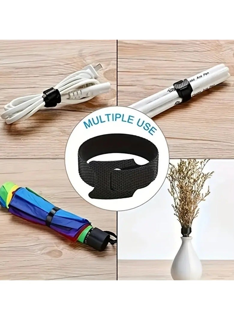 Cable Management Straps - Reusable Organizers,Durable Microfiber Fabric Straps For Organizing Cables & Accessories. Strong Buckle With Loop Secures Items Efficiently. Size: 15 x 1.9 cm. Pack Includes 60 Straps, Black. - Image 1