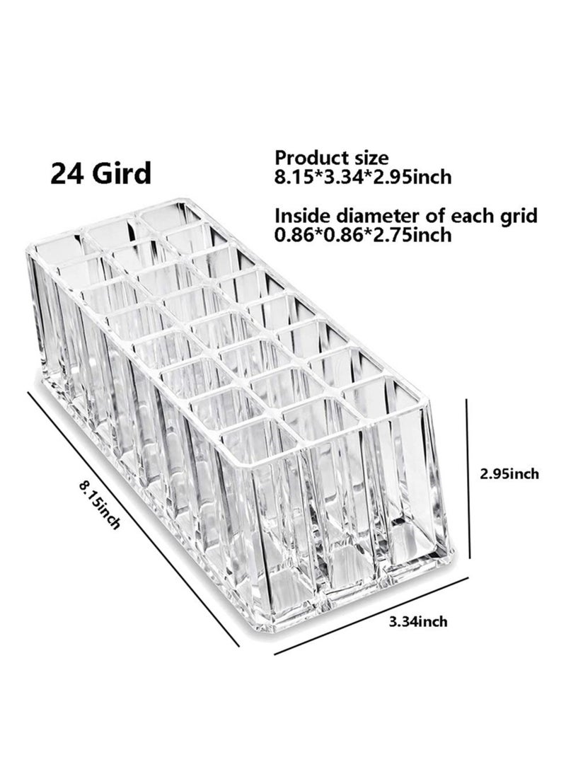 Clear Acrylic Lipstick Organizer with 24 Slots, Versatile Makeup Brush Holder and Cosmetic Caddy for Stylish Storage - Image 3