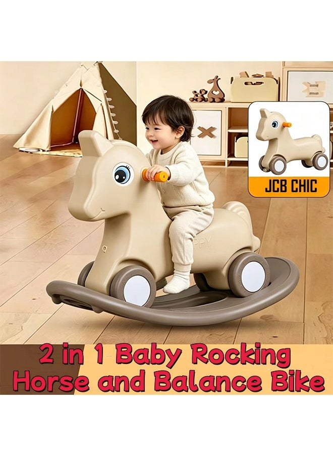 JCB CHIC 2 in 1 Baby Rocking Horse and Balance Bike，Toddler Ride On Toy，Convertible Slide Car & Rocker, Indoor Baby Balance Training Toy for 1-3 Years Old Boys Girls - Image 1